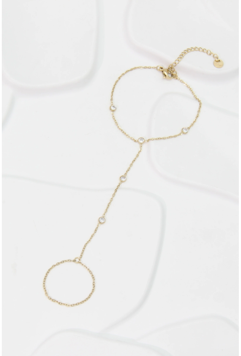 Olga - Chaîne de main dorée à strass – Bijou de main bohème chic