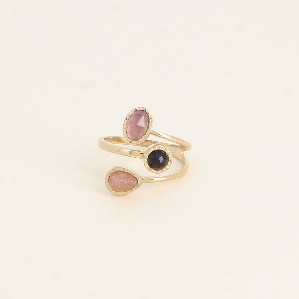 Bague EMI - 3 Rangs Pierres Naturelles • Ajustable 50-58 • Acier Inoxydable"