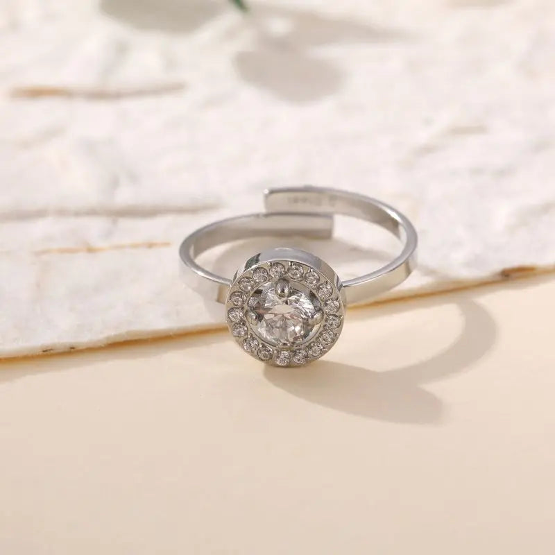 Bague Chloé - Solitaire Halo Acier Inoxydable & Cristaux