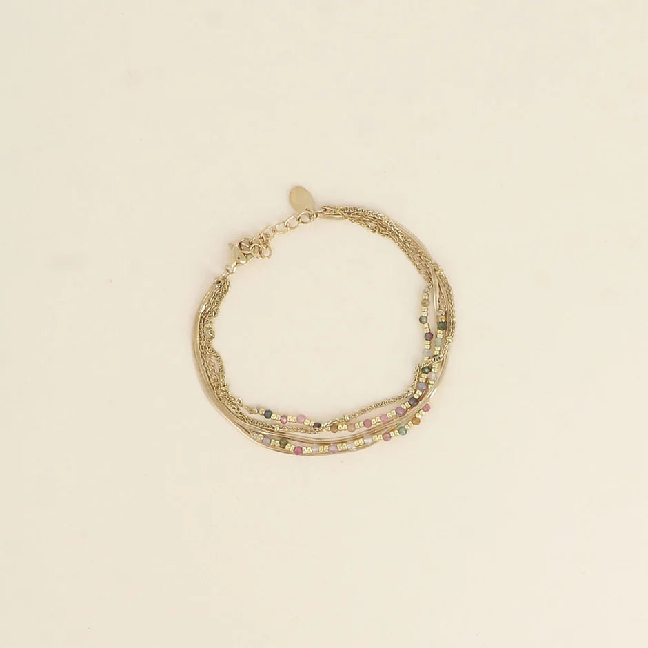 Bracelet Giulia – Multi Rangs Acier & Agate Multicolore
