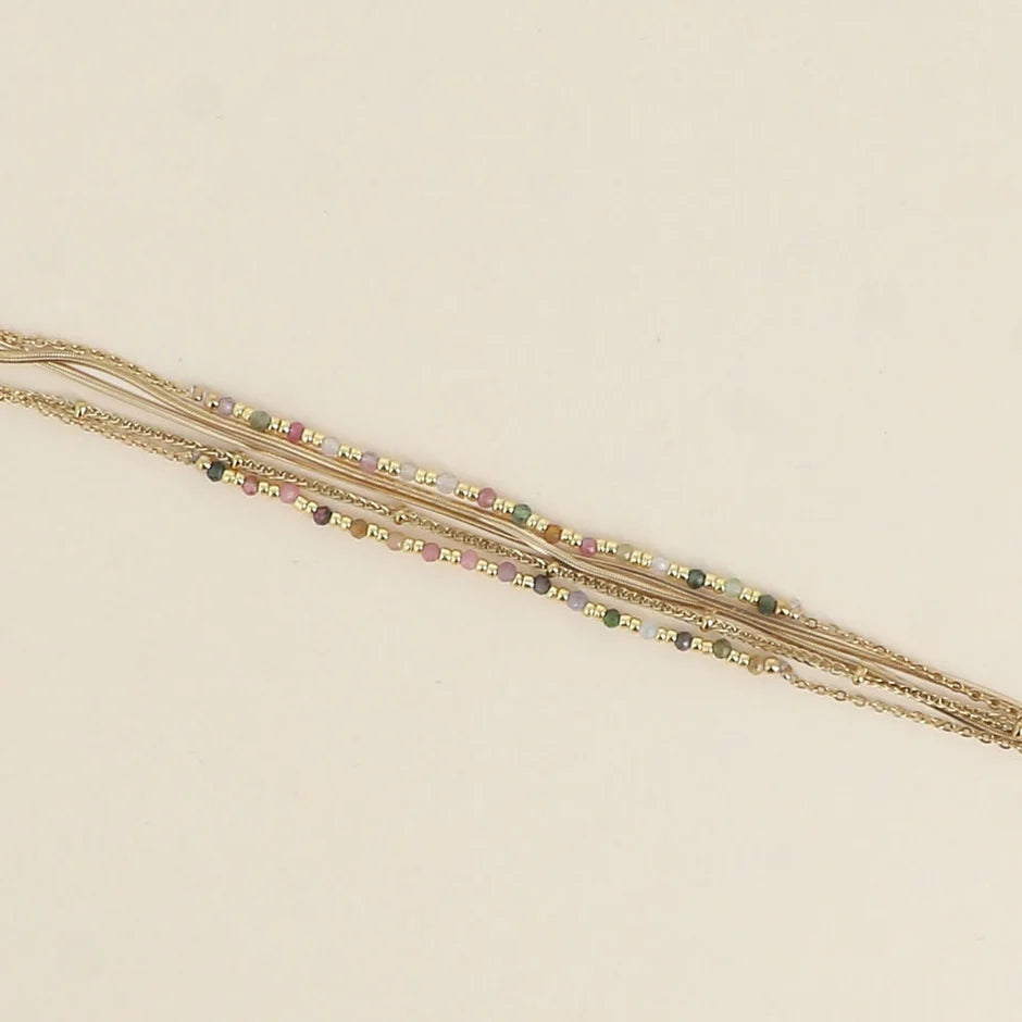Bracelet Giulia – Multi Rangs Acier & Agate Multicolore