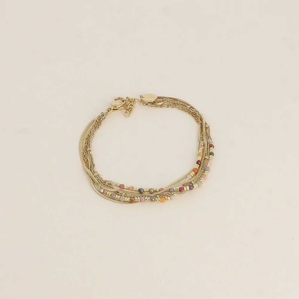Bracelet Giulia – Multi Rangs Acier & Agate Multicolore
