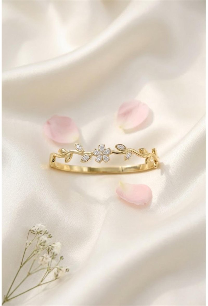 HARPER – Bracelet jonc floral doré à strass, 6 cm