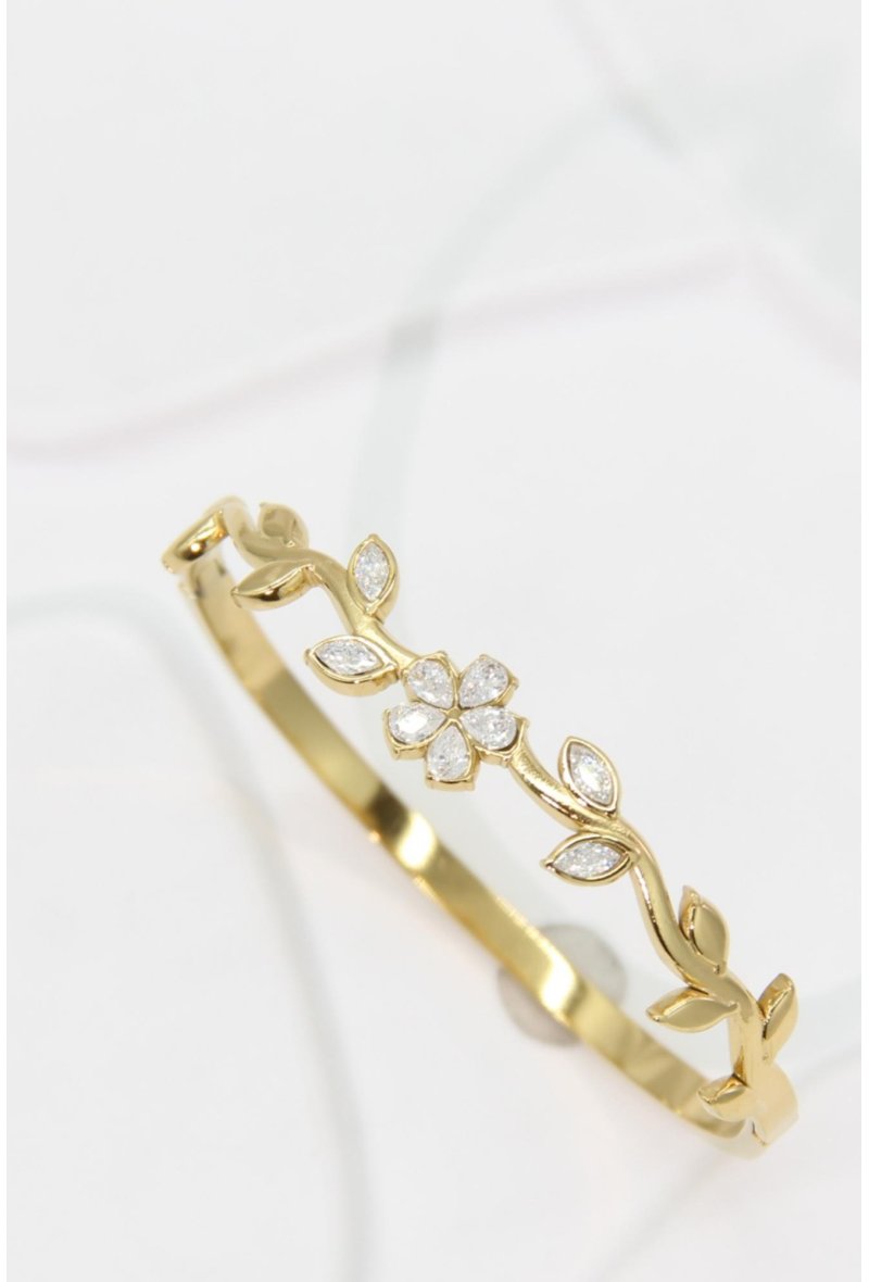 HARPER – Bracelet jonc floral doré à strass, 6 cm