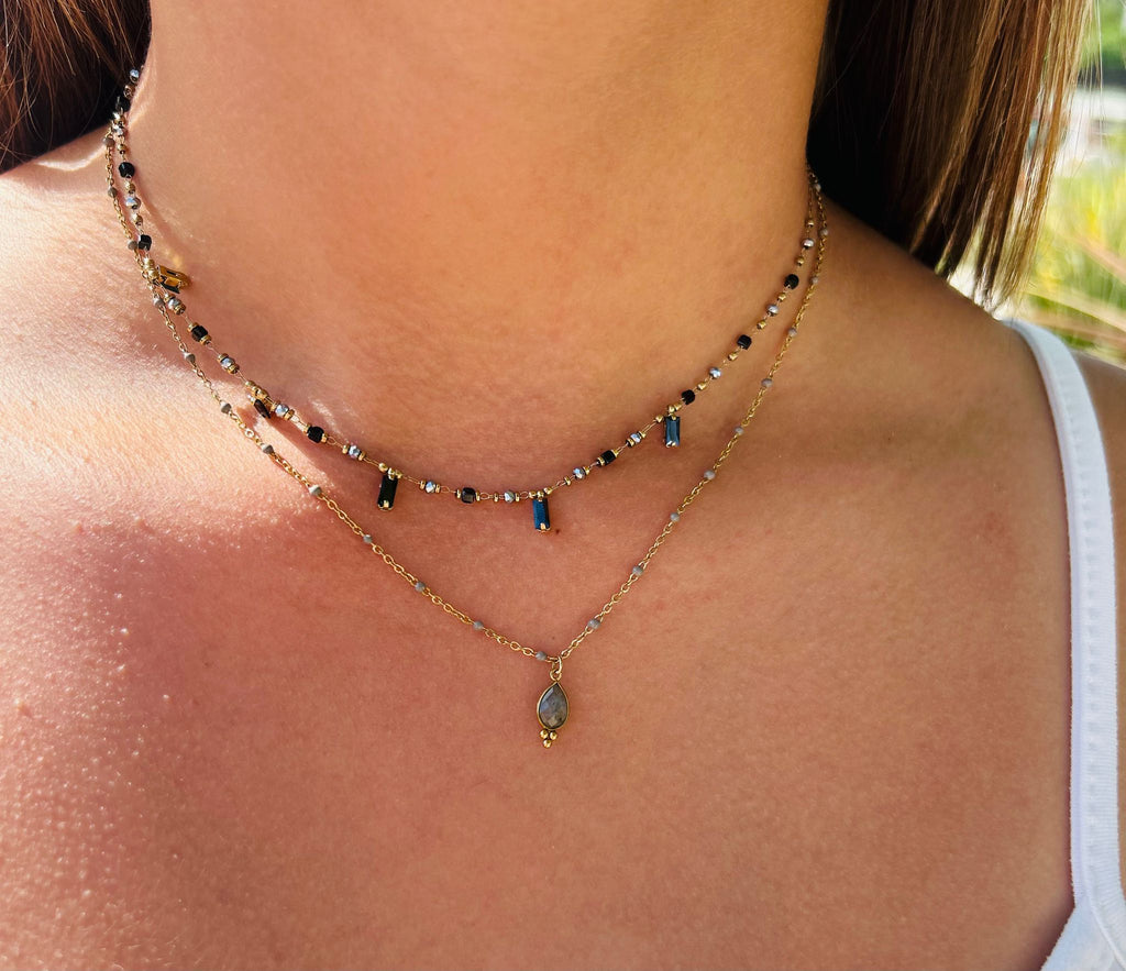 Collier ASTRID Cristaux Pendants Pâtes de Verre | Or et Âme Bijoux