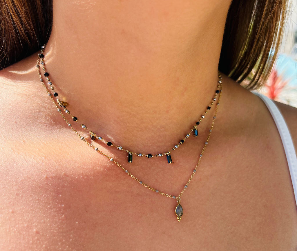 Collier ASTRID Cristaux Pendants Pâtes de Verre | Or et Âme Bijoux