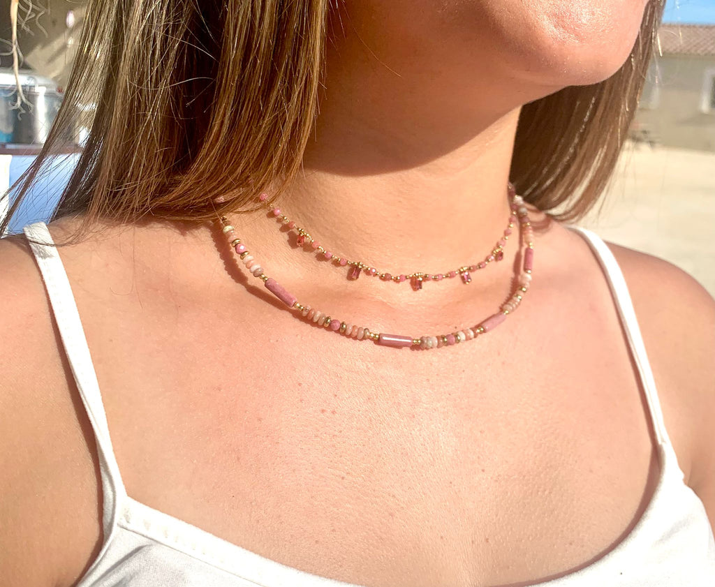 Collier ASTRID Cristaux Pendants Pâtes de Verre | Or et Âme Bijoux