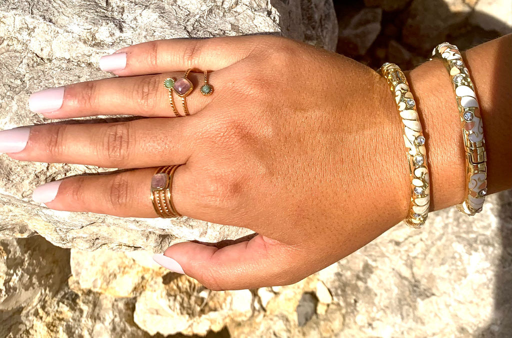 Bracelet Diana, Jonc Fleuri Strass Doré –  Couleurs au Choix | Or et Âme Bijoux