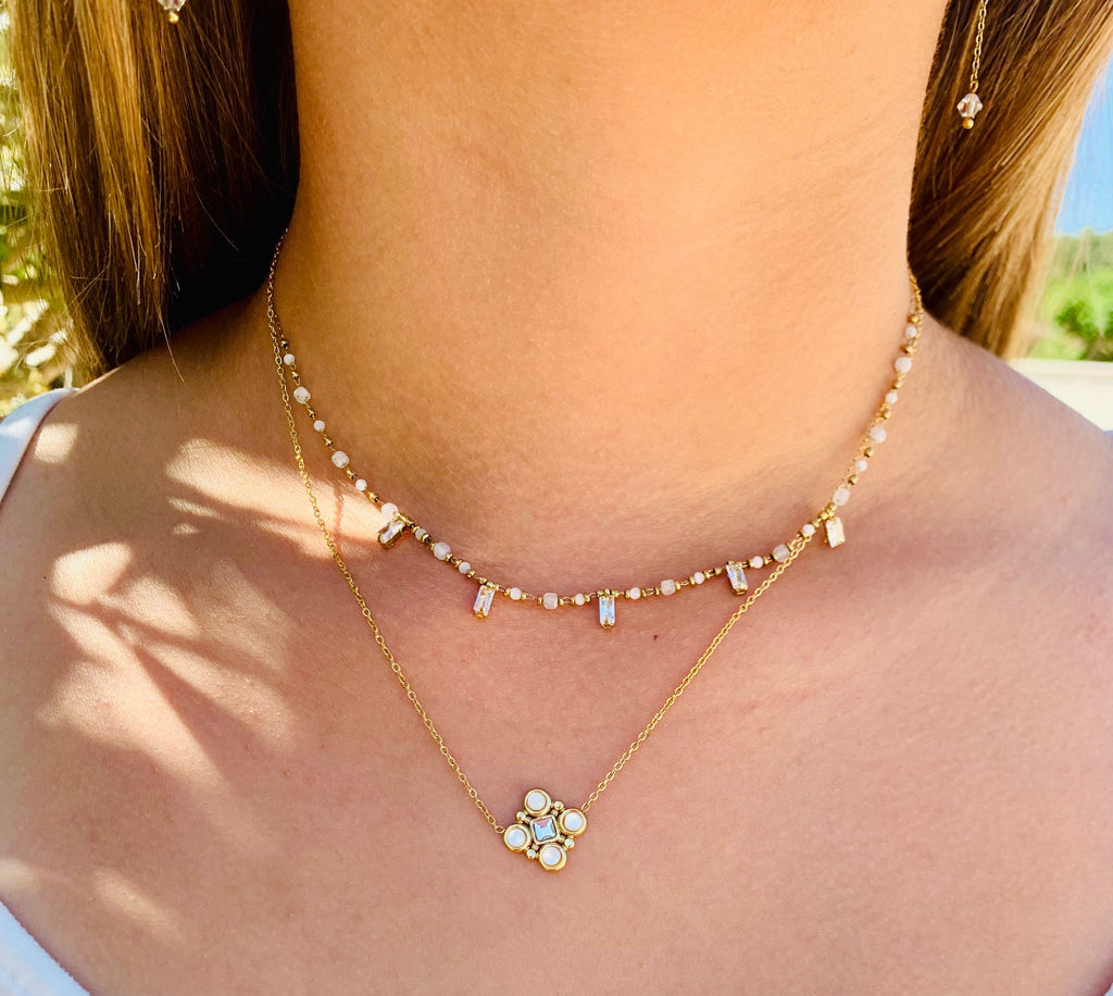 Collier ASTRID Cristaux Pendants Pâtes de Verre | Or et Âme Bijoux
