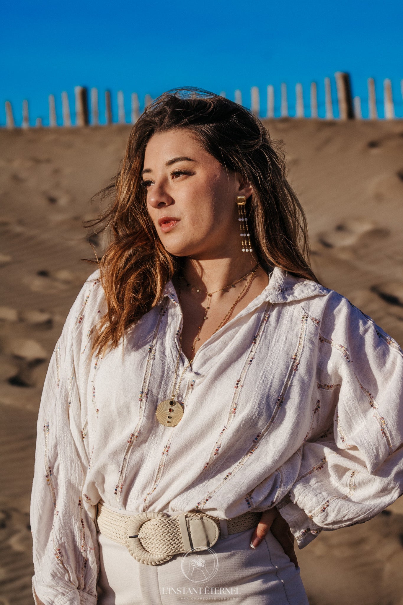 Collier Jack - Sautoir Soleil Rayonnant Œil de Tigre & Agate Bleue | Bohème Or et Ame Bijoux