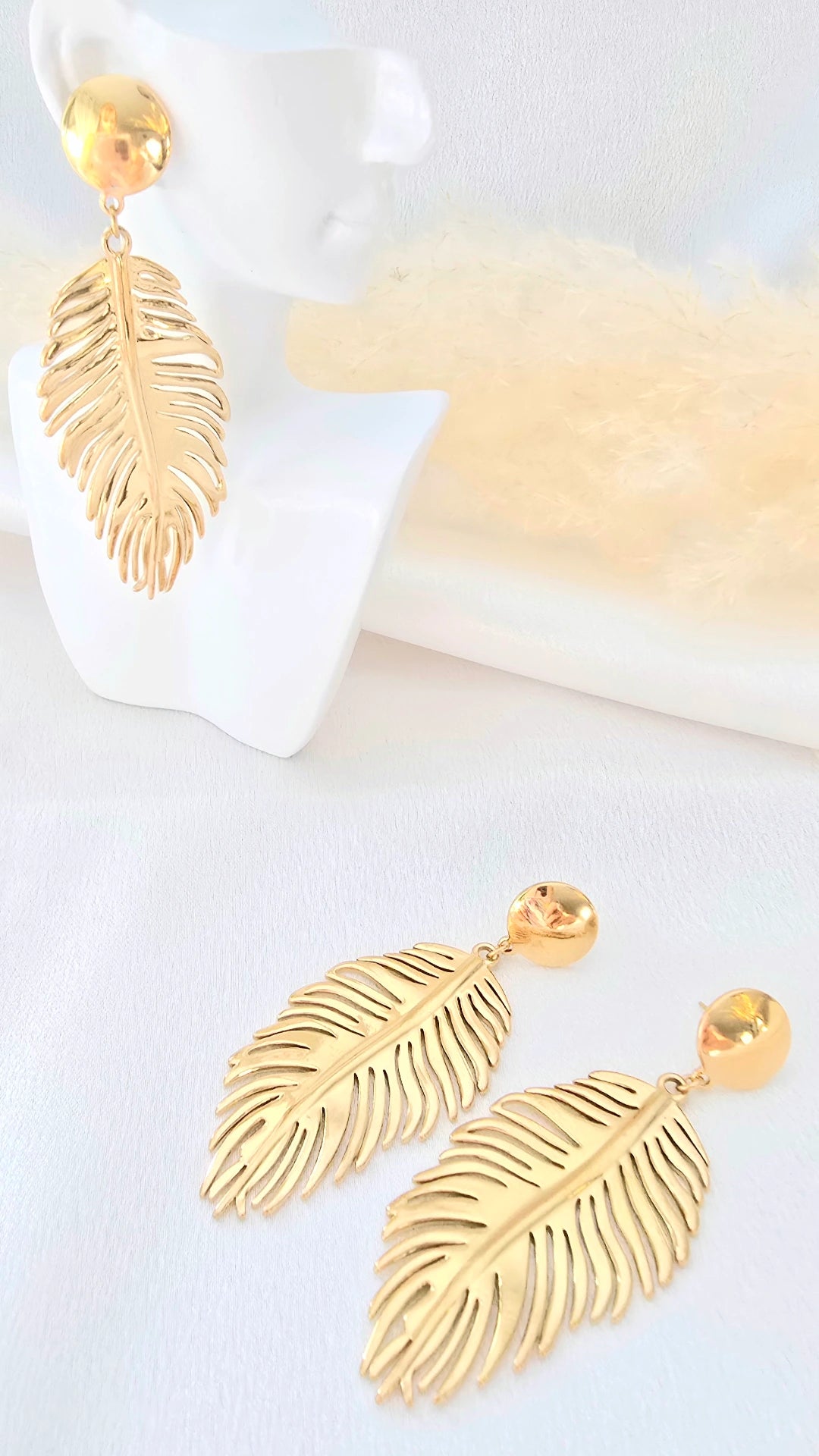 Boucles d'oreilles Melisa - Feuilles Pendantes Oversize Dorée Or et Ame Bijoux