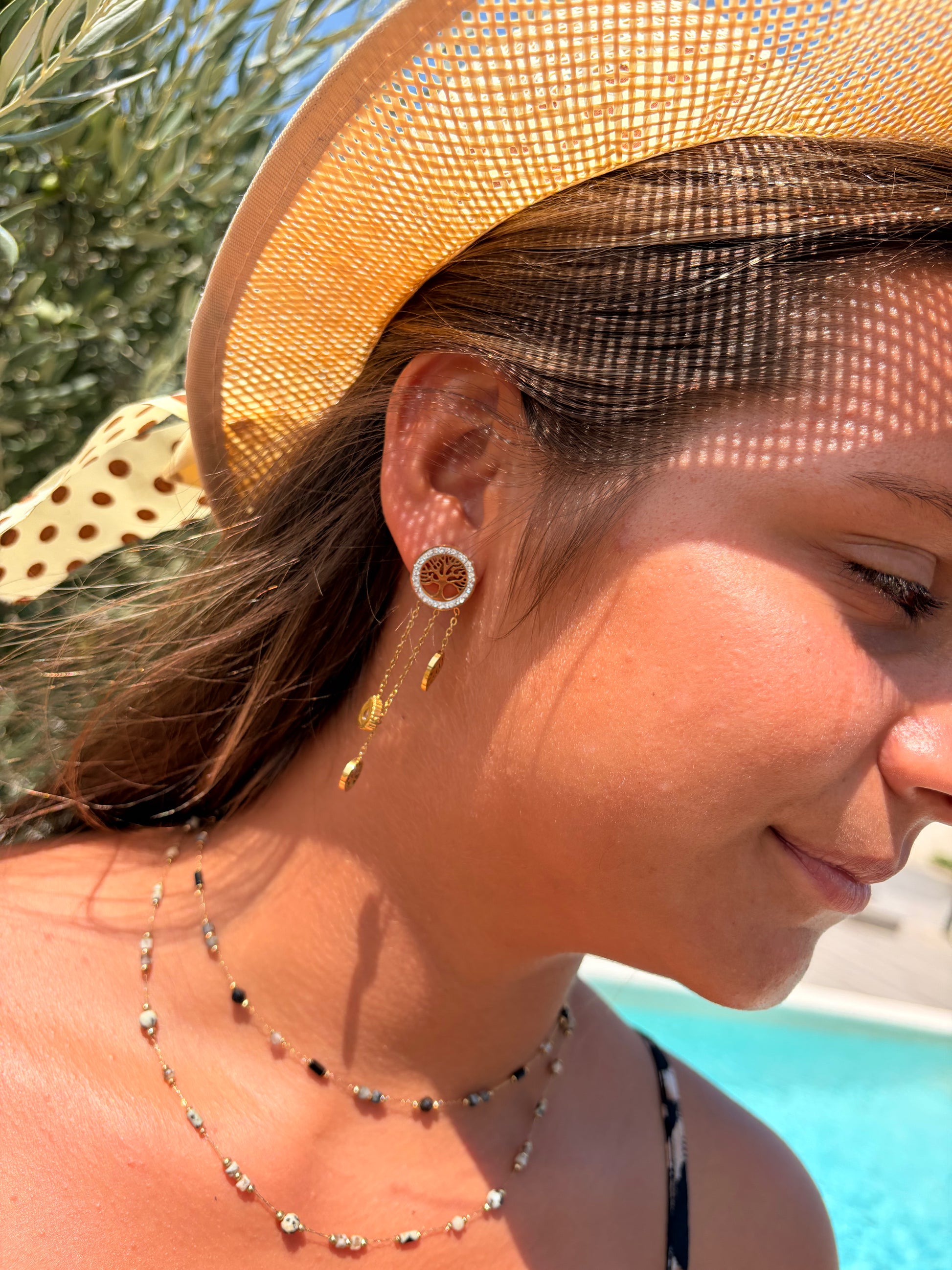 Collier Joye – Chaîne Dorée & Pierres Naturelles