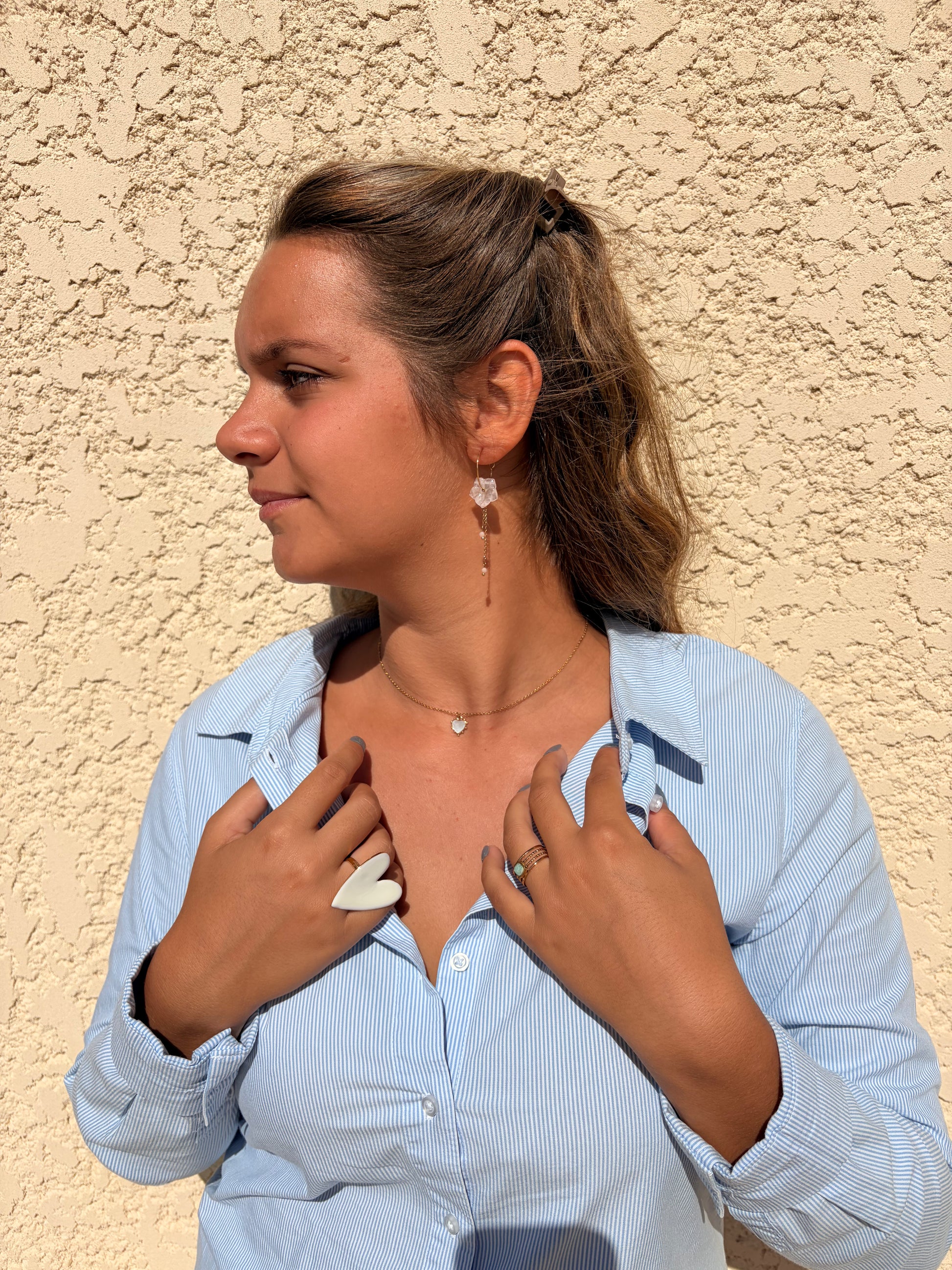 Bague LOLY Grand Cœur Dorée Émail Ajustable Acier Inoxydable | Or et Âme Bijoux