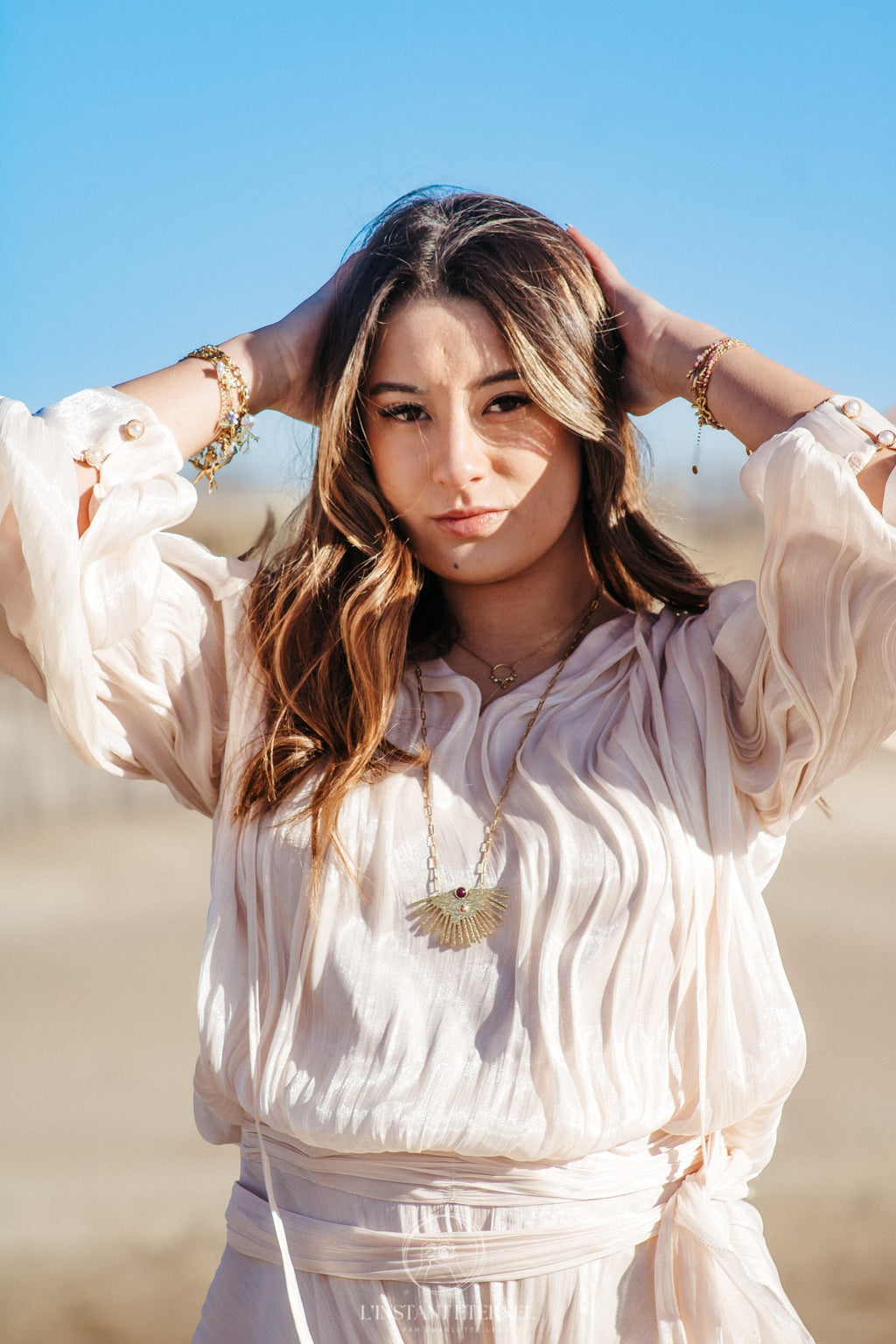 Collier JANI - Sautoir Long Pierres Naturelles Œil de Tigre Aventurine Améthyste Or et Ame Bijoux