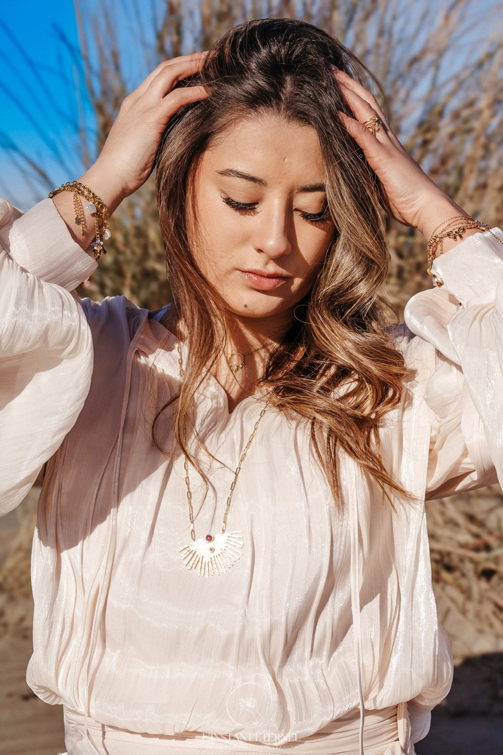 Collier JANI - Sautoir Long Pierres Naturelles Œil de Tigre Aventurine Améthyste Or et Ame Bijoux