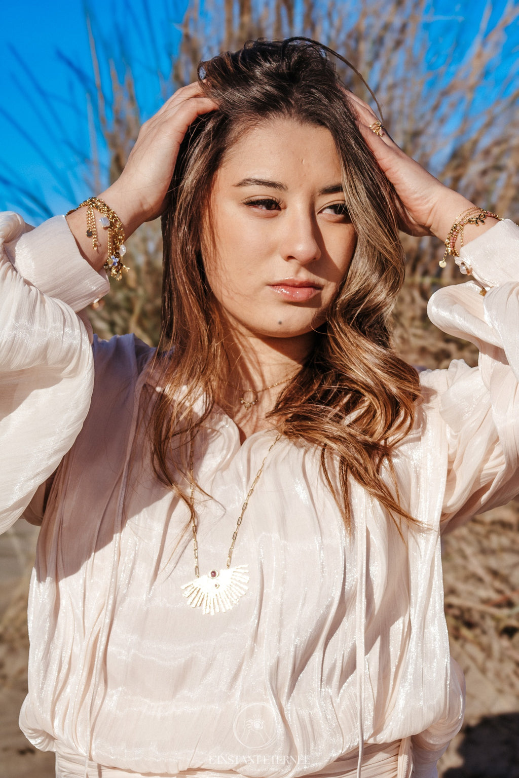 Collier JANI - Sautoir Long Pierres Naturelles Œil de Tigre Aventurine Améthyste Or et Ame Bijoux