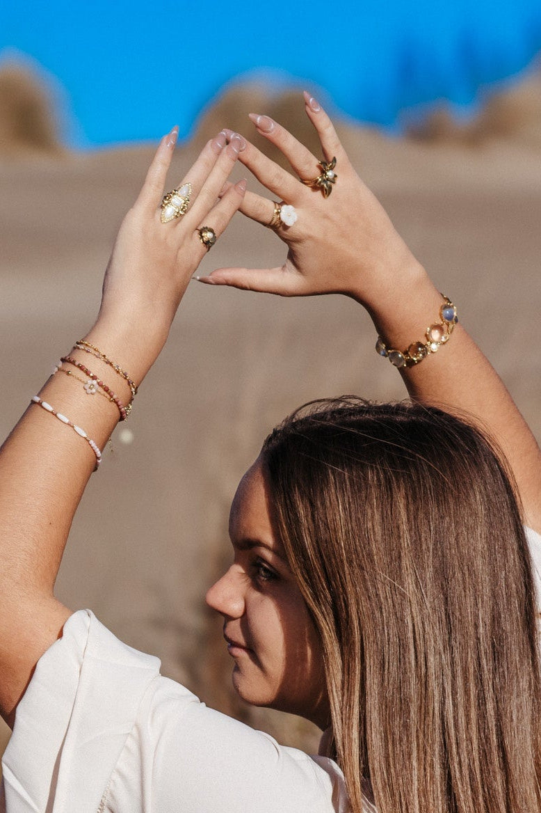 Bague VAHINE Nacre Pierre Naturelle Ajustable | Or et Ame Bijoux