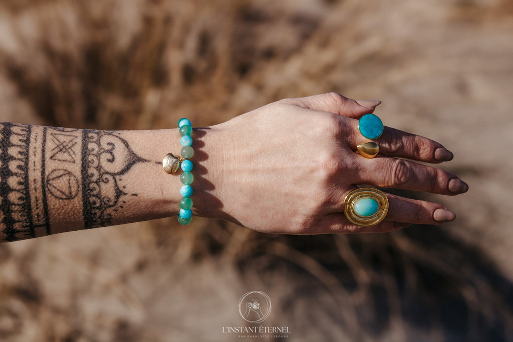 Bague STELLA  Amazonite Pierre Naturelle Martelée | Or et Ame Bijouxoui