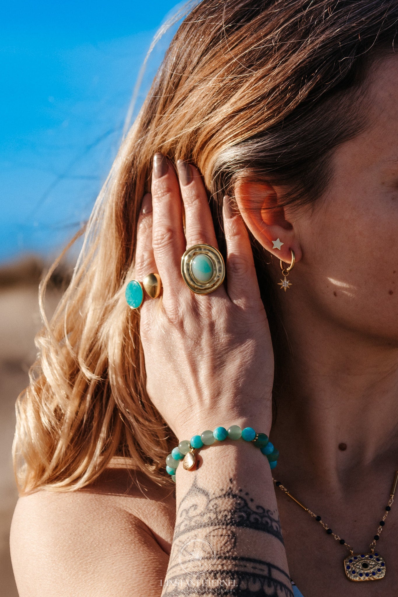 Bague STELLA  Amazonite Pierre Naturelle Martelée | Or et Ame Bijouxoui