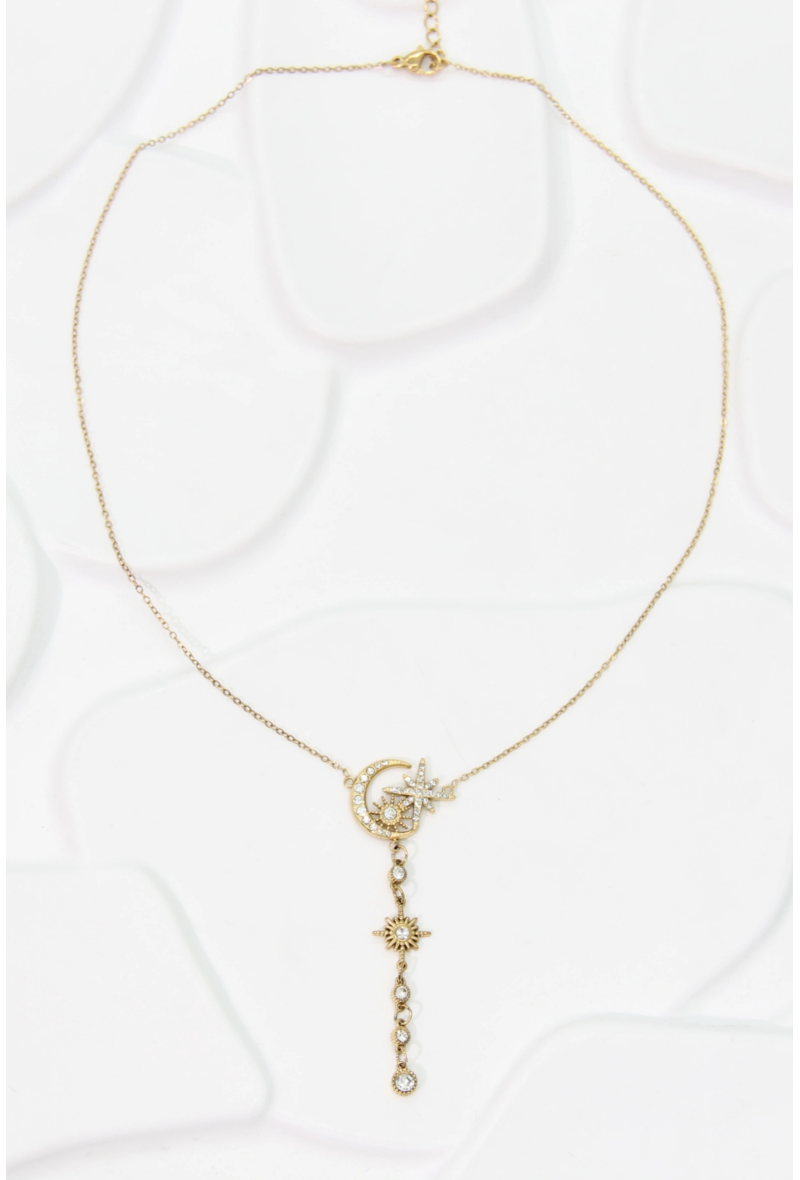 KELLY – Collier céleste doré à pendentif cascade et zirconiums