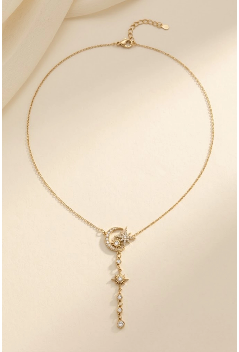 KELLY – Collier céleste doré à pendentif cascade et zirconiums