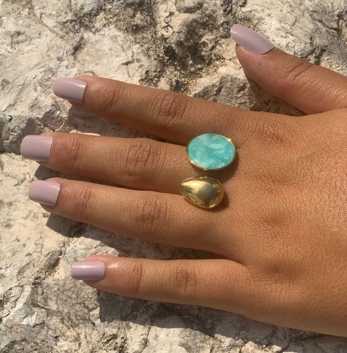 Bague LAGON Pierre Bleue Dorée Ajustable | Or et Ame Bijoux