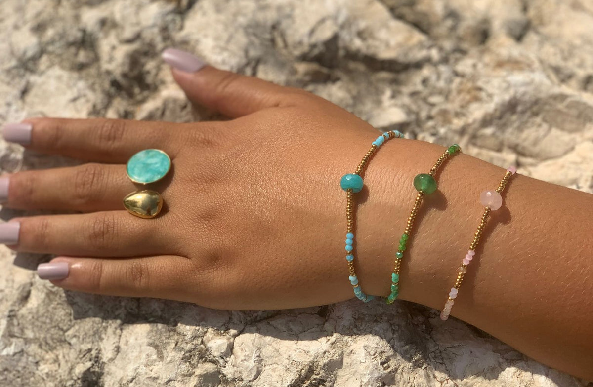 Bague LAGON Pierre Bleue Dorée Ajustable | Or et Ame Bijoux