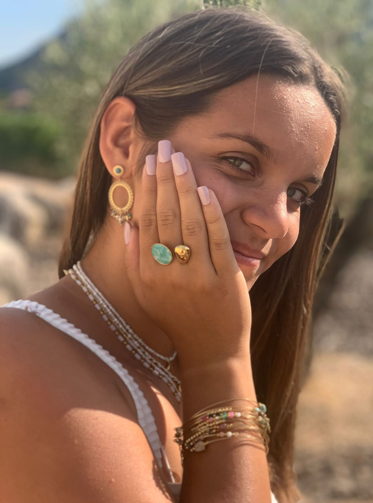 Bague LAGON Pierre Bleue Dorée Ajustable | Or et Ame Bijoux
