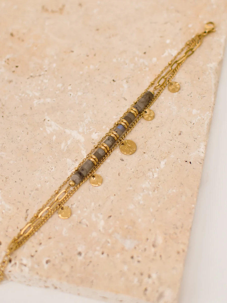Bracelet Lia – Acier Doré & Pierre Naturelle