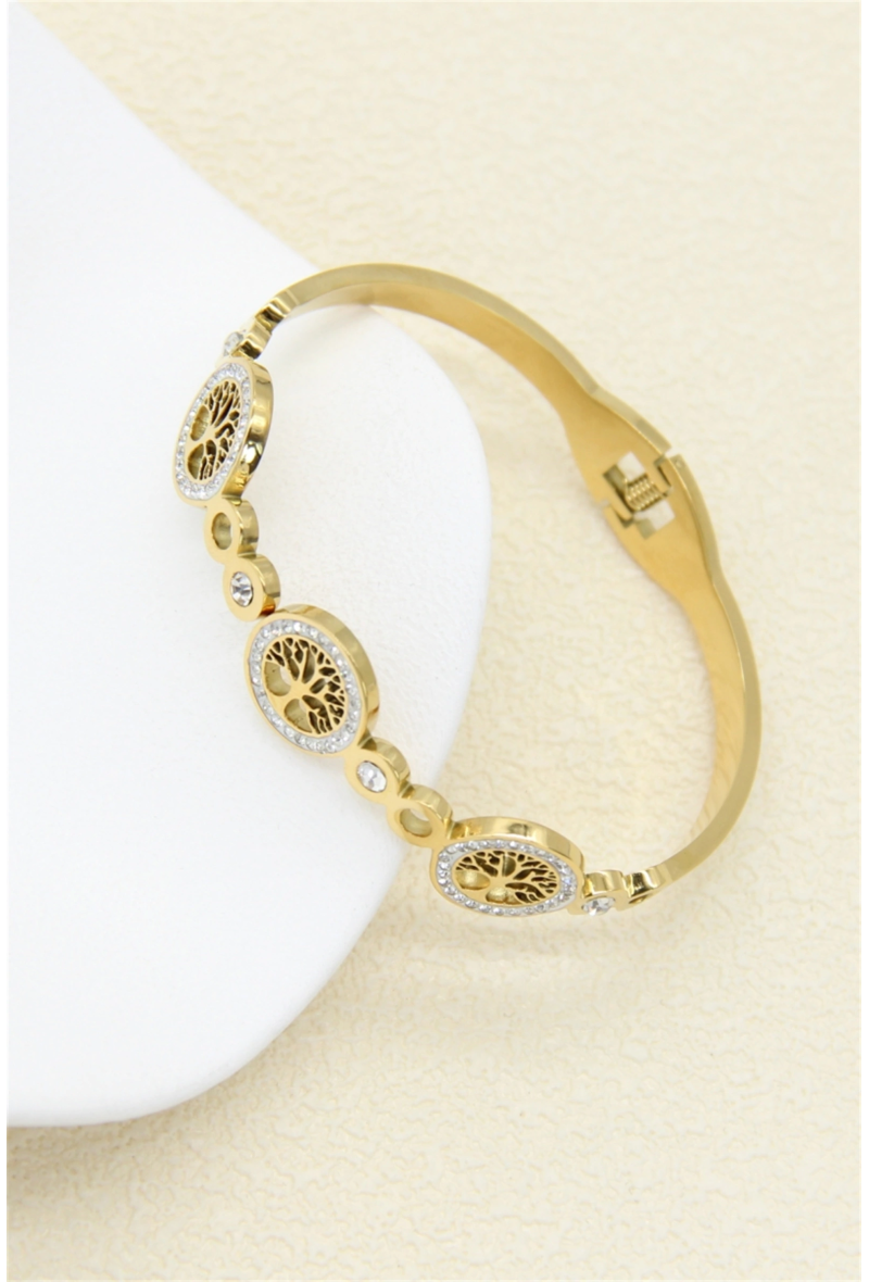 Jonc Line — 3 Arbres de Vie Sertis Strass • Acier Inoxydable Doré