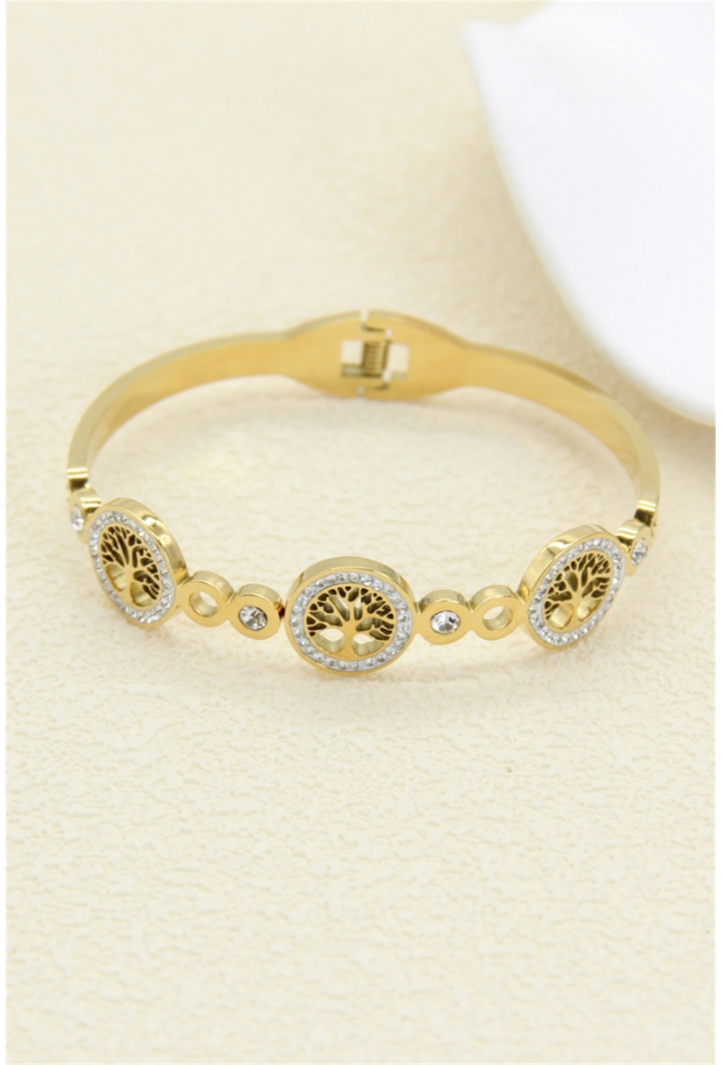 Jonc Line — 3 Arbres de Vie Sertis Strass • Acier Inoxydable Doré