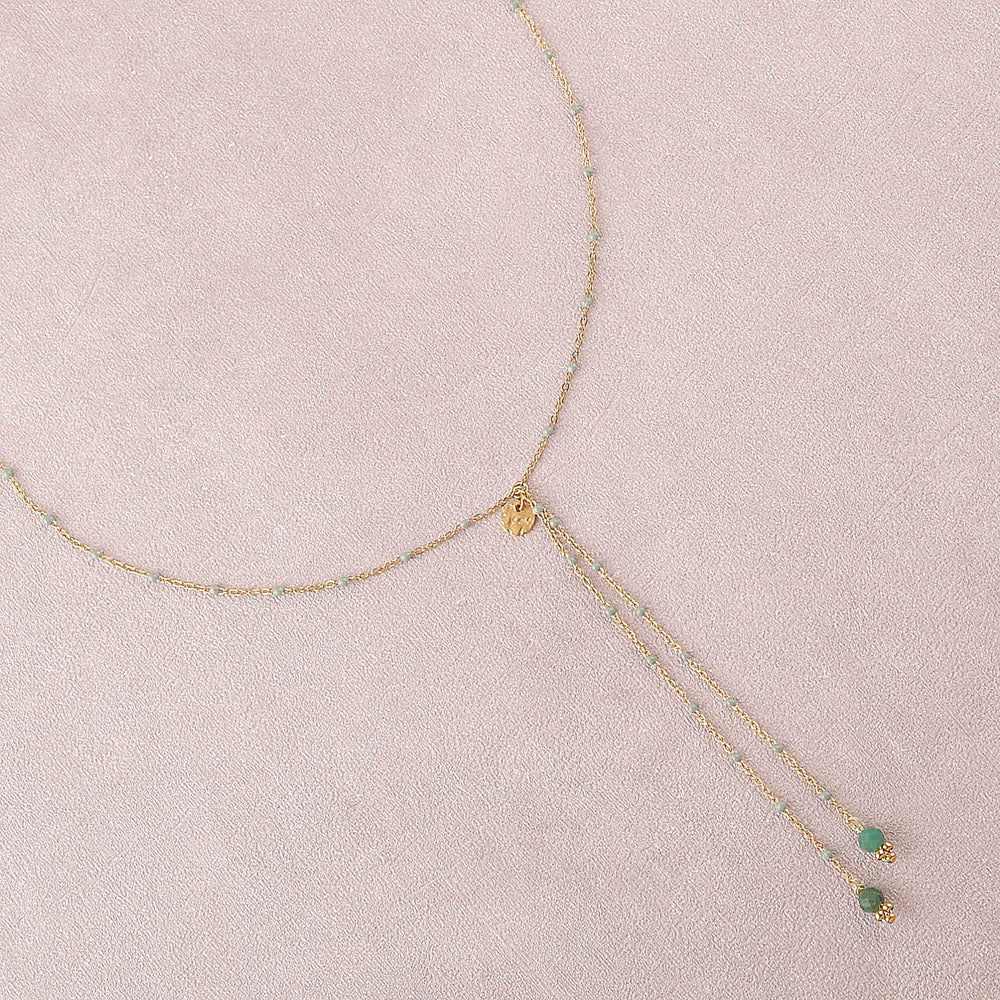 Collier Linda – Chaîne en Y Émaillée & Pierres Naturelles