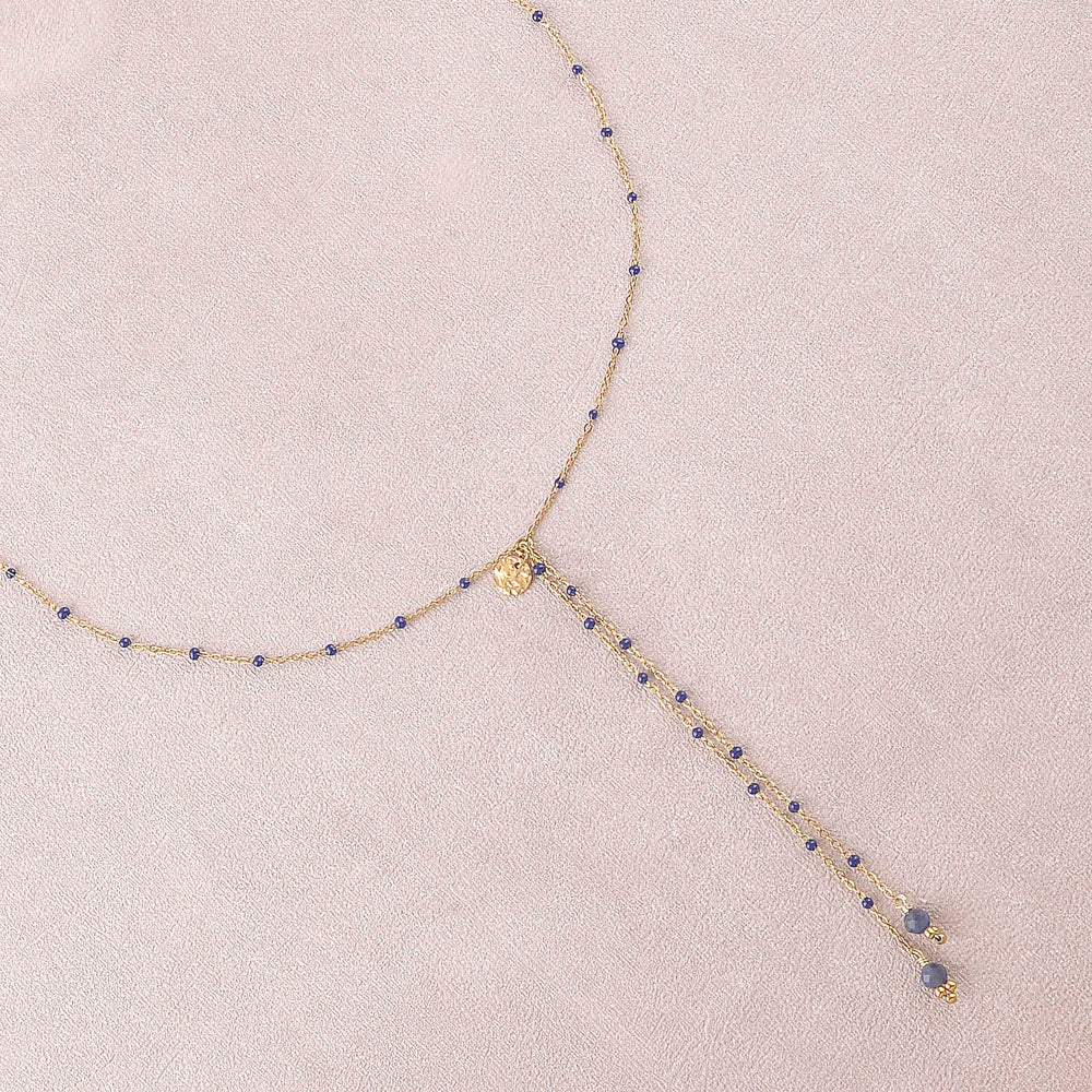 Collier Linda – Chaîne en Y Émaillée & Pierres Naturelles