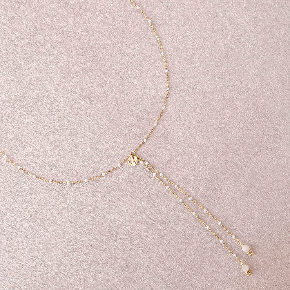 Collier Linda – Chaîne en Y Émaillée & Pierres Naturelles