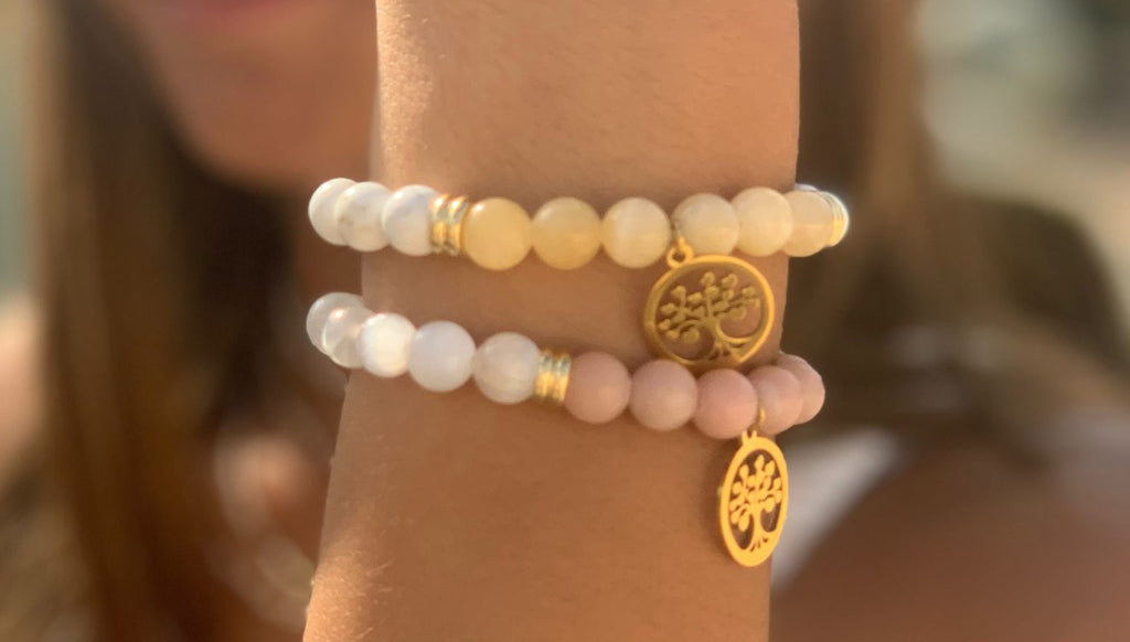 Bracelet ode à l'amour : Opale rose +  sélénite