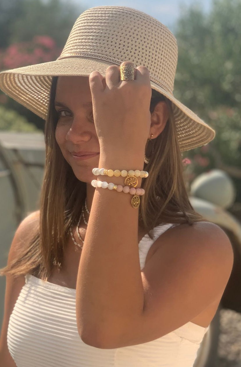 Bracelet ode à l'amour : Opale rose +  sélénite