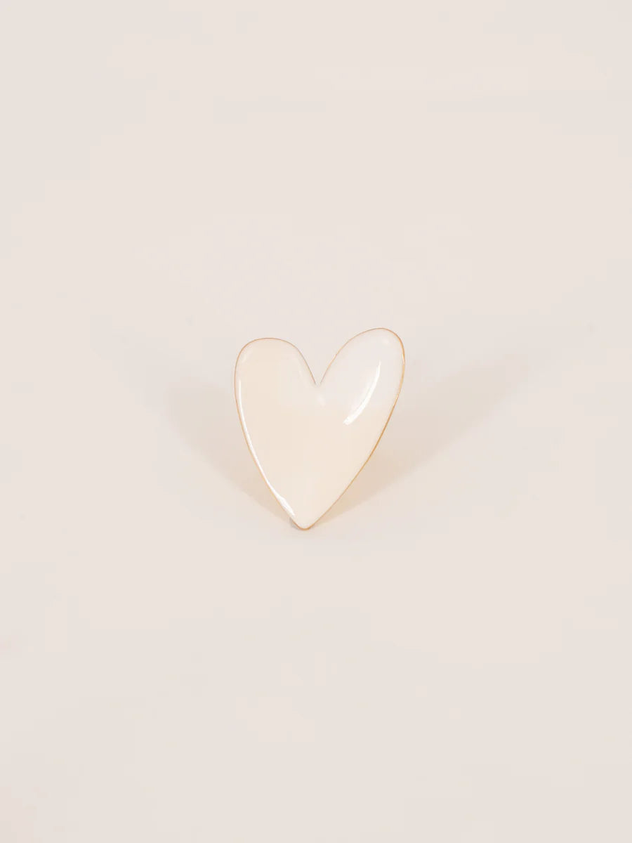 Bague LOLY Grand Cœur Dorée Émail Ajustable Acier Inoxydable | Or et Âme Bijoux