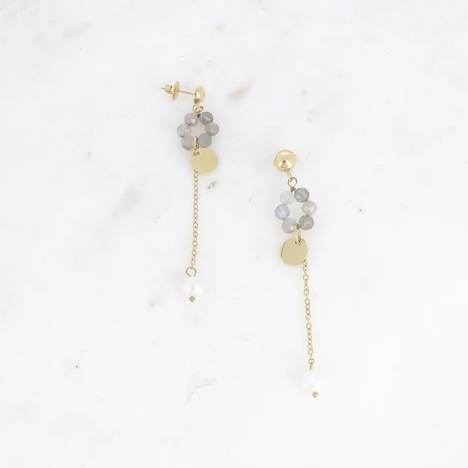 Boucles d'Oreilles Lorine – Anneau Pierres Naturelles & Perle