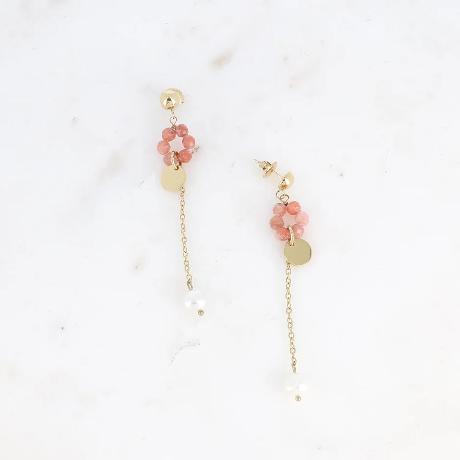 Boucles d'Oreilles Lorine – Anneau Pierres Naturelles & Perle