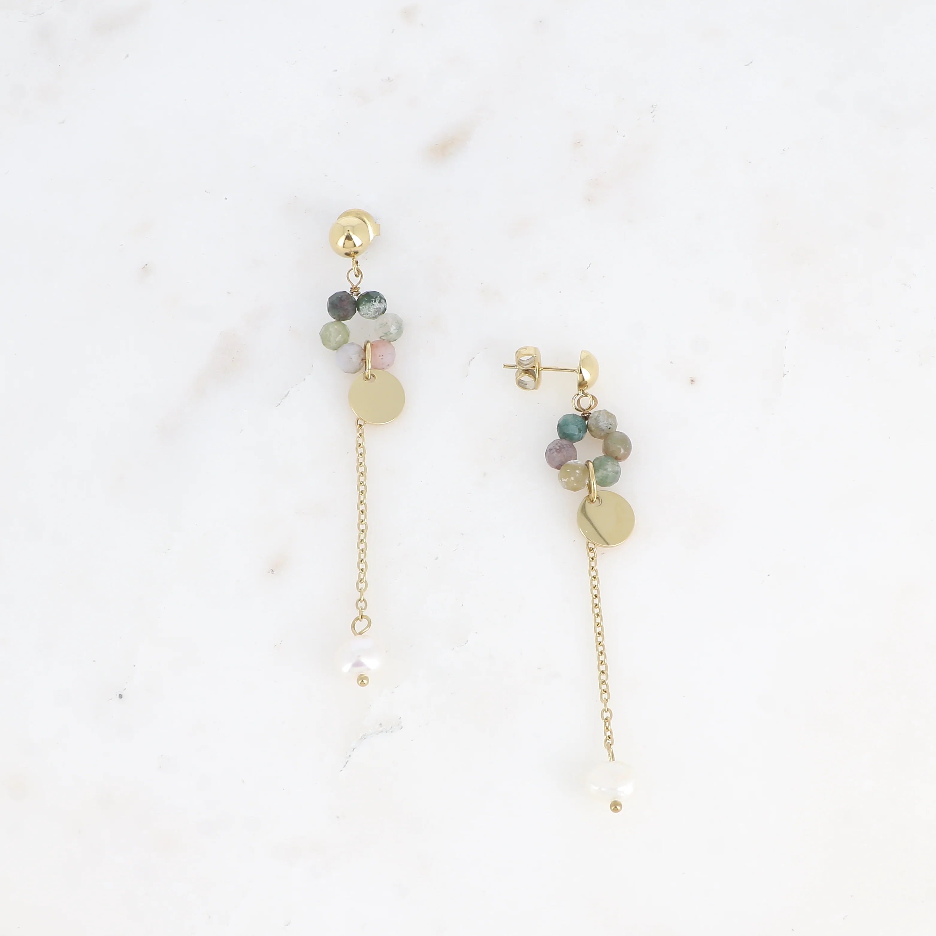 Boucles d'Oreilles Lorine – Anneau Pierres Naturelles & Perle