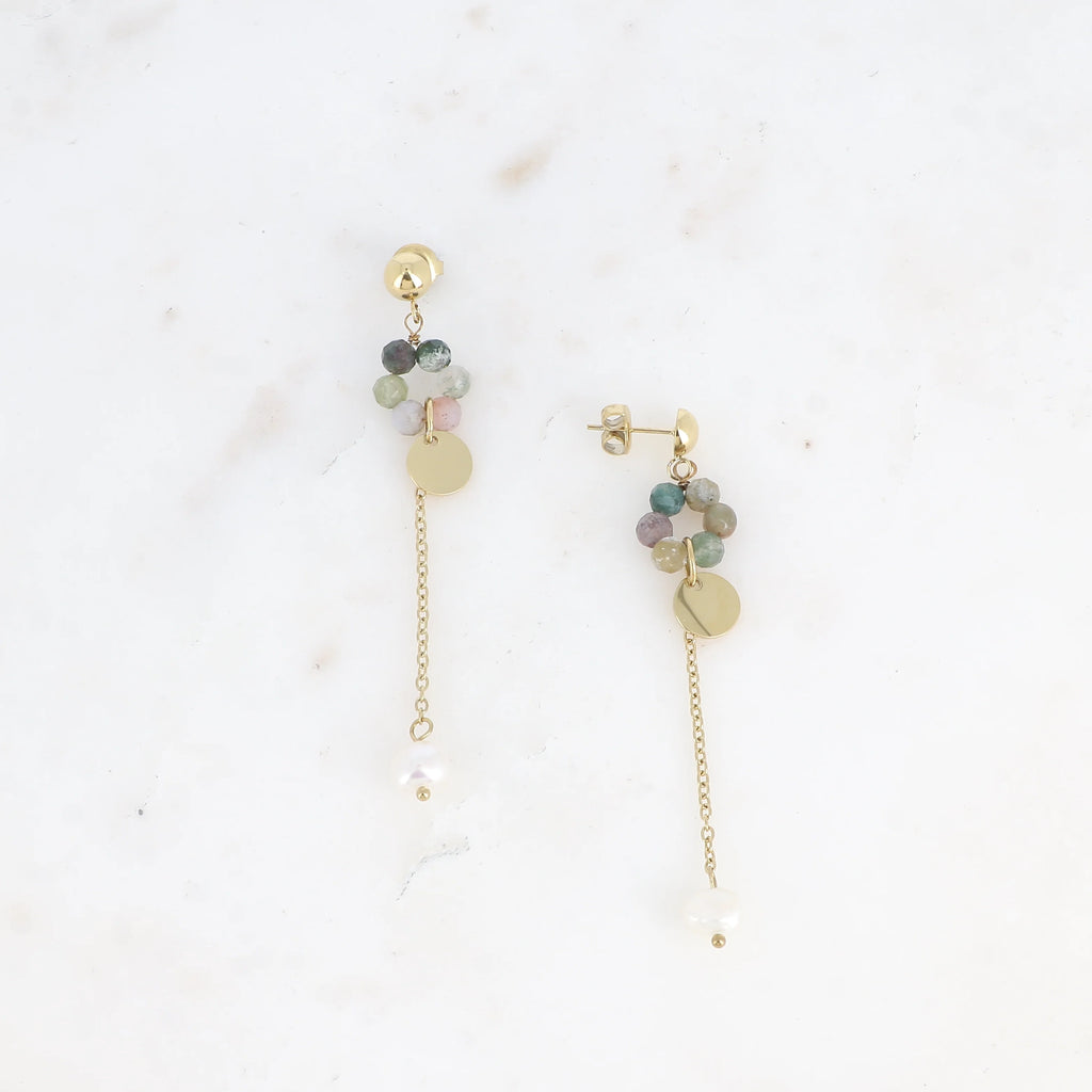 Boucles d'Oreilles Lorine – Anneau Pierres Naturelles & Perle