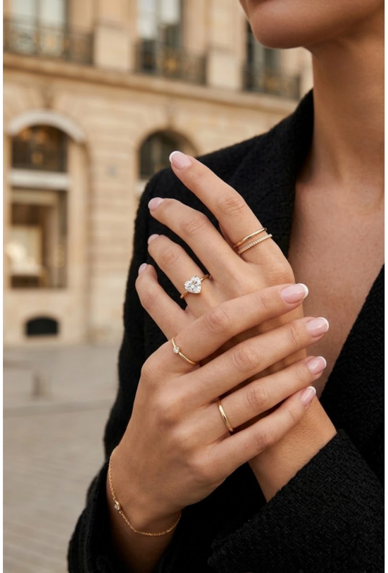 NOELIA – Bague dorée en acier inoxydable, zirconium cœur