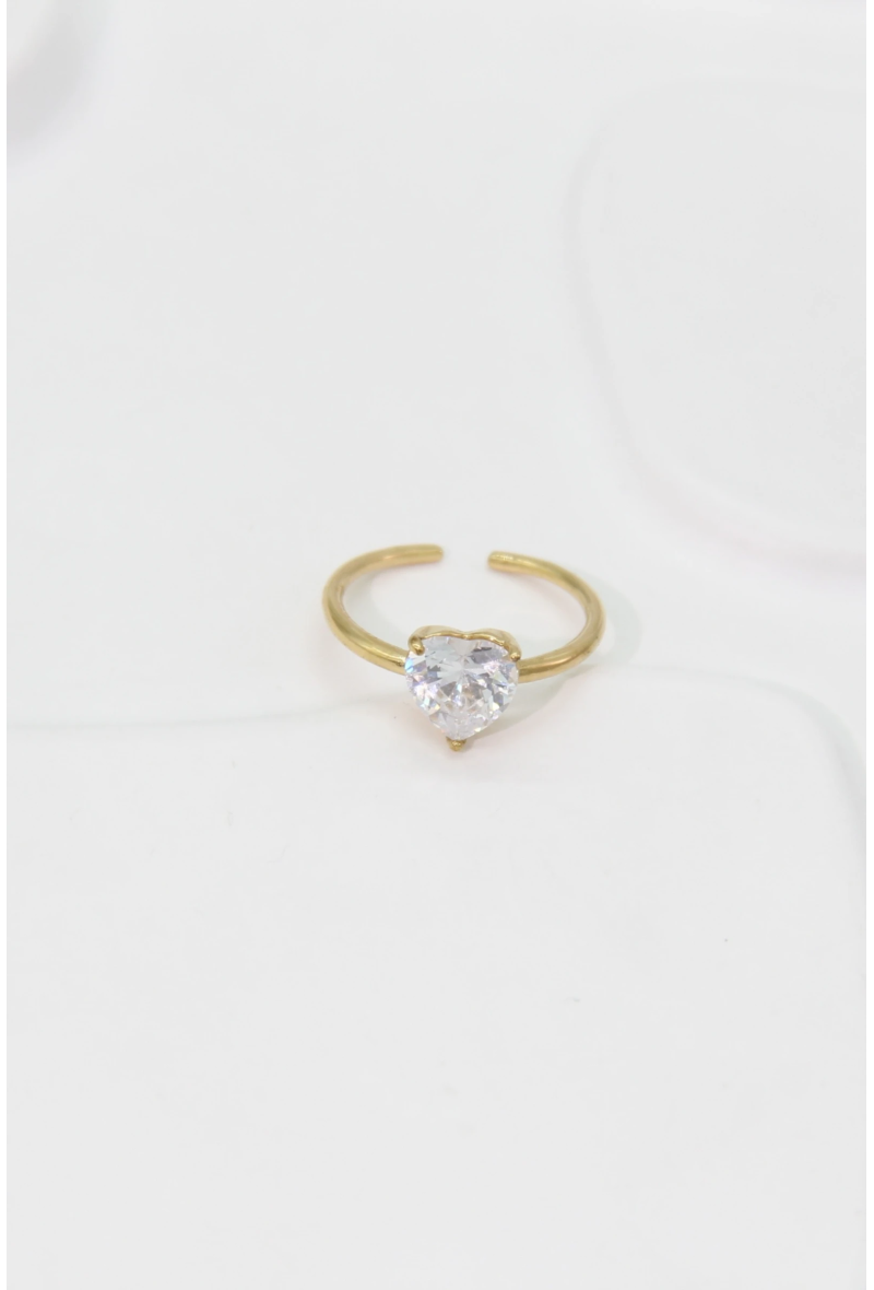 NOELIA – Bague dorée en acier inoxydable, zirconium cœur