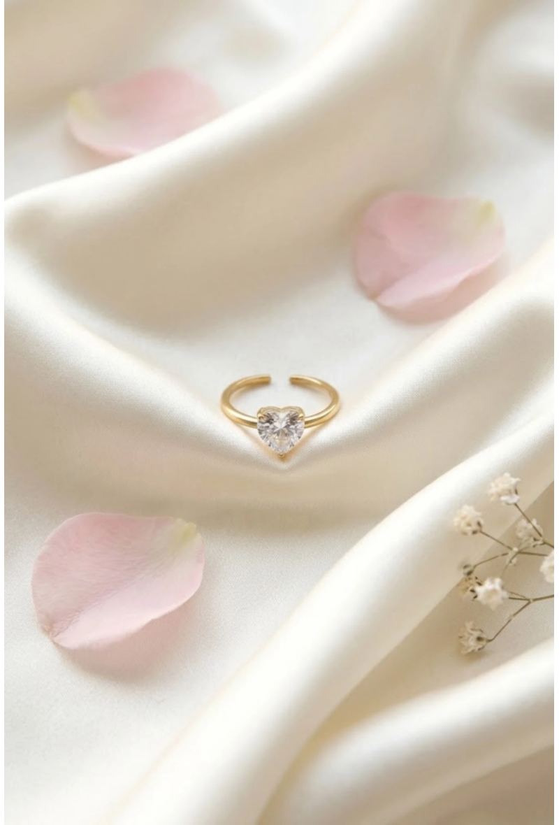 NOELIA – Bague dorée en acier inoxydable, zirconium cœur