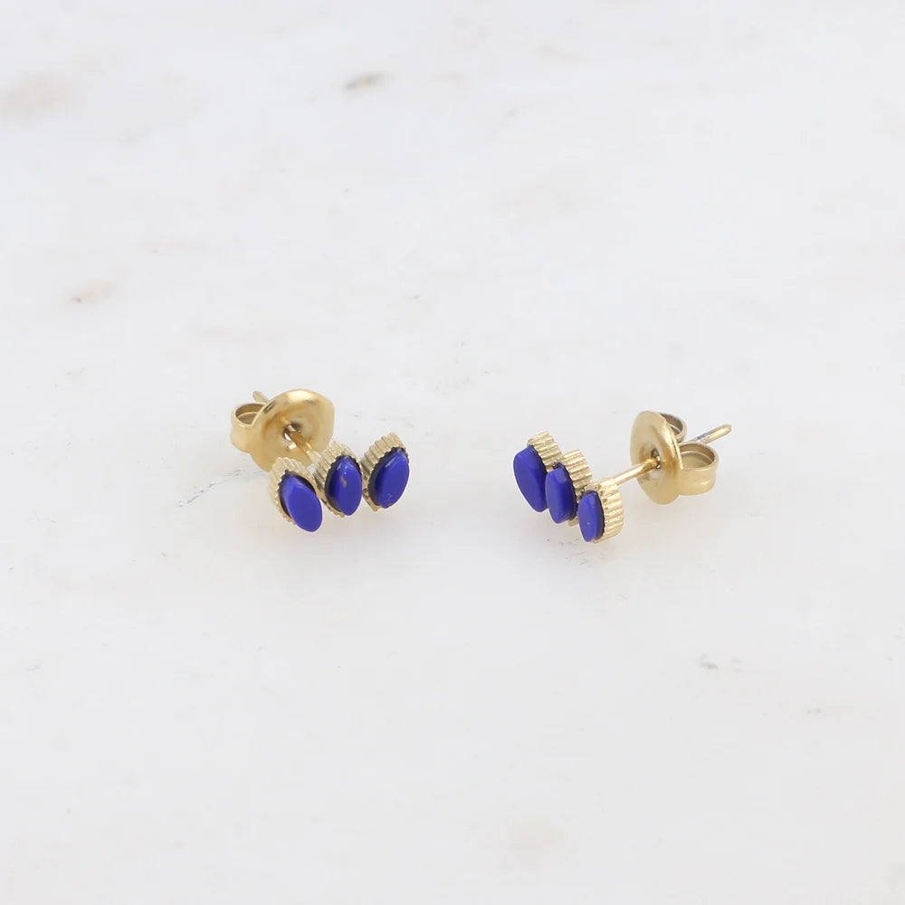 Boucles d'oreilles Romane – Rhodonite, Lapis Lazuli ou Howlite | Acier Doré