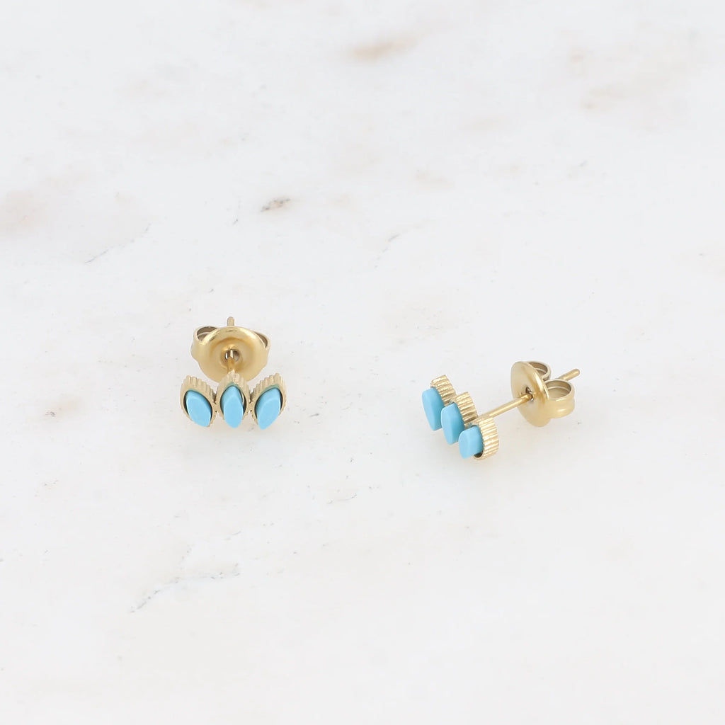 Boucles d'oreilles Romane – Rhodonite, Lapis Lazuli ou Howlite | Acier Doré