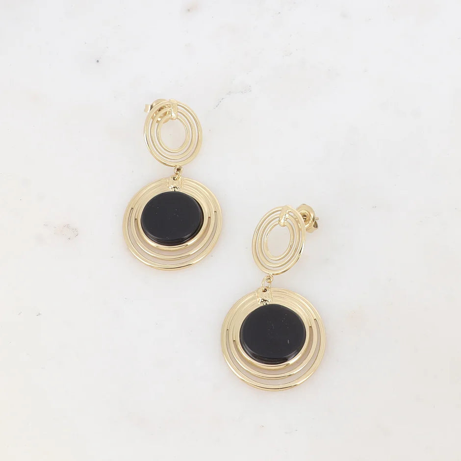 Boucles d'oreilles Rosaline onyx noir vue ensemble