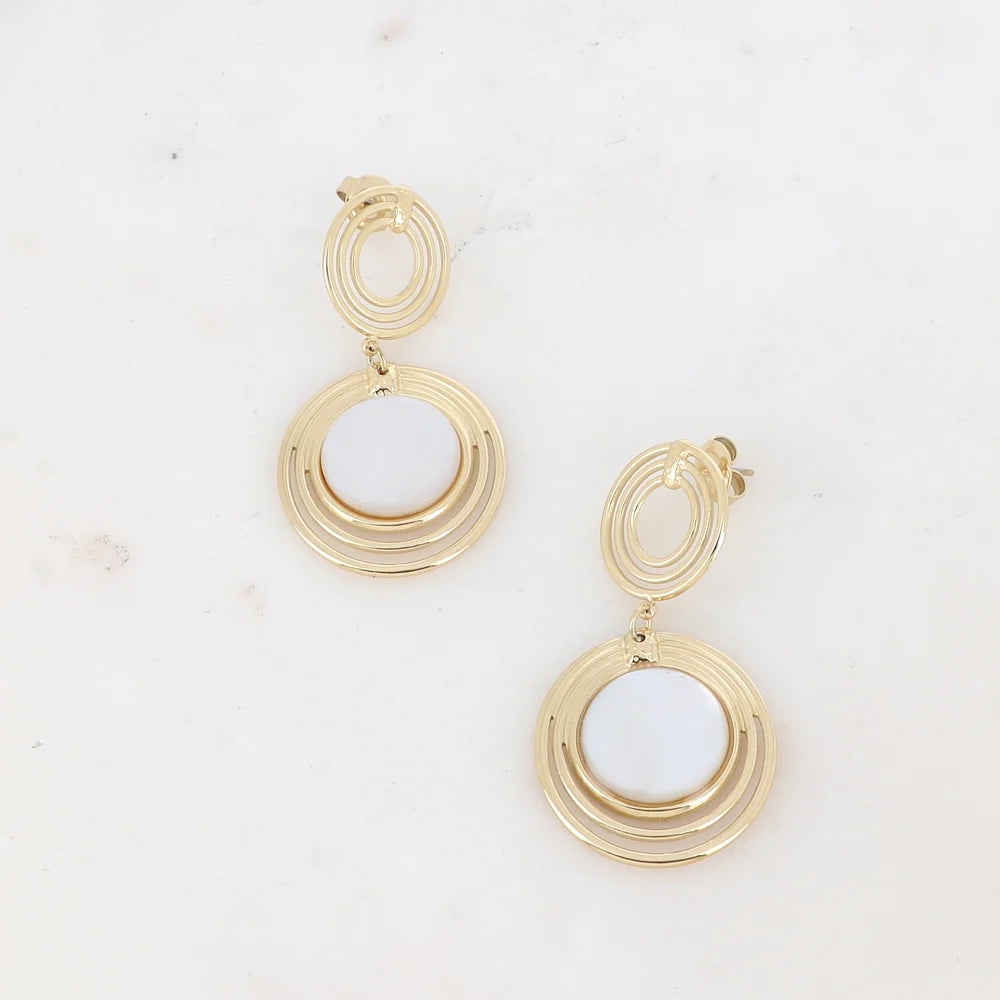 Boucles d'oreilles Rosaline onyx noir acier doré