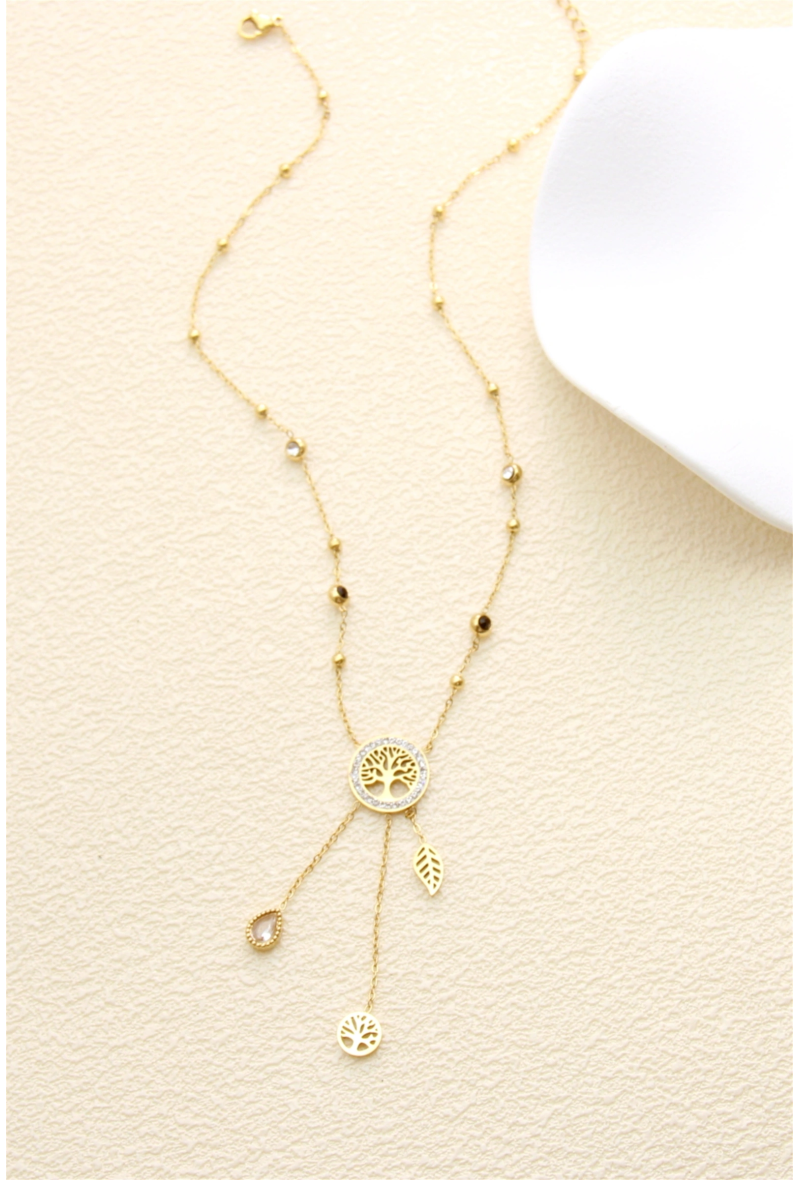 Collier Rosa — Arbre de Vie Doré & Pendentifs Cascade