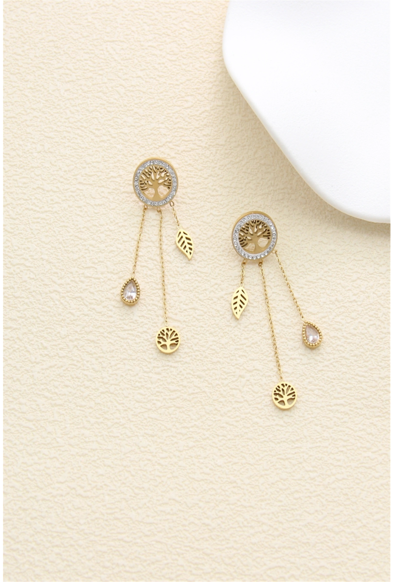 Boucles d'Oreilles Rosa — Arbre de Vie Doré & Pendentifs Cascade